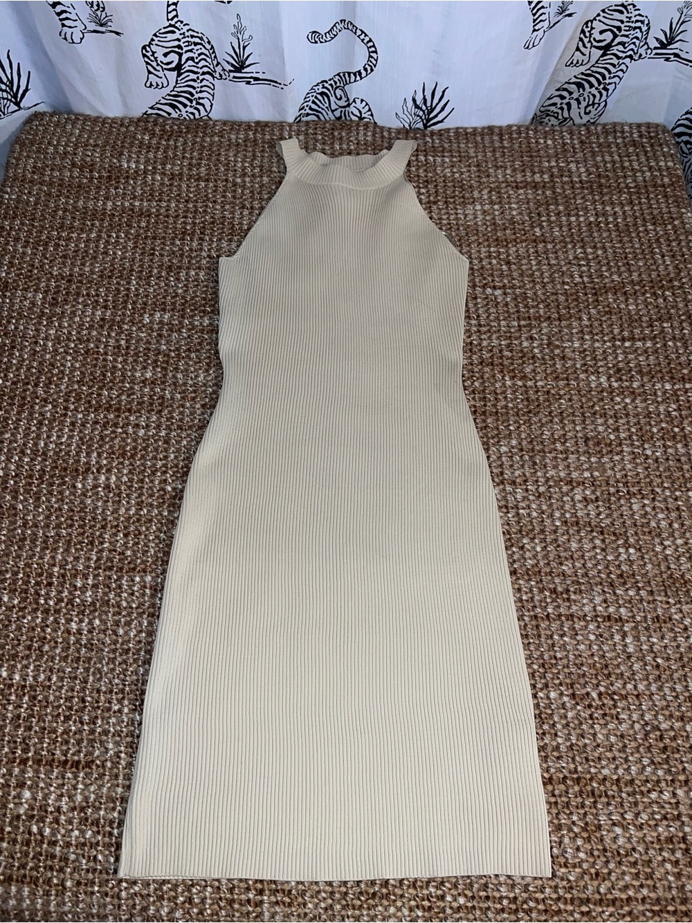 Sincerely Jules Ribbed High-Neck Midi Dress in Cream